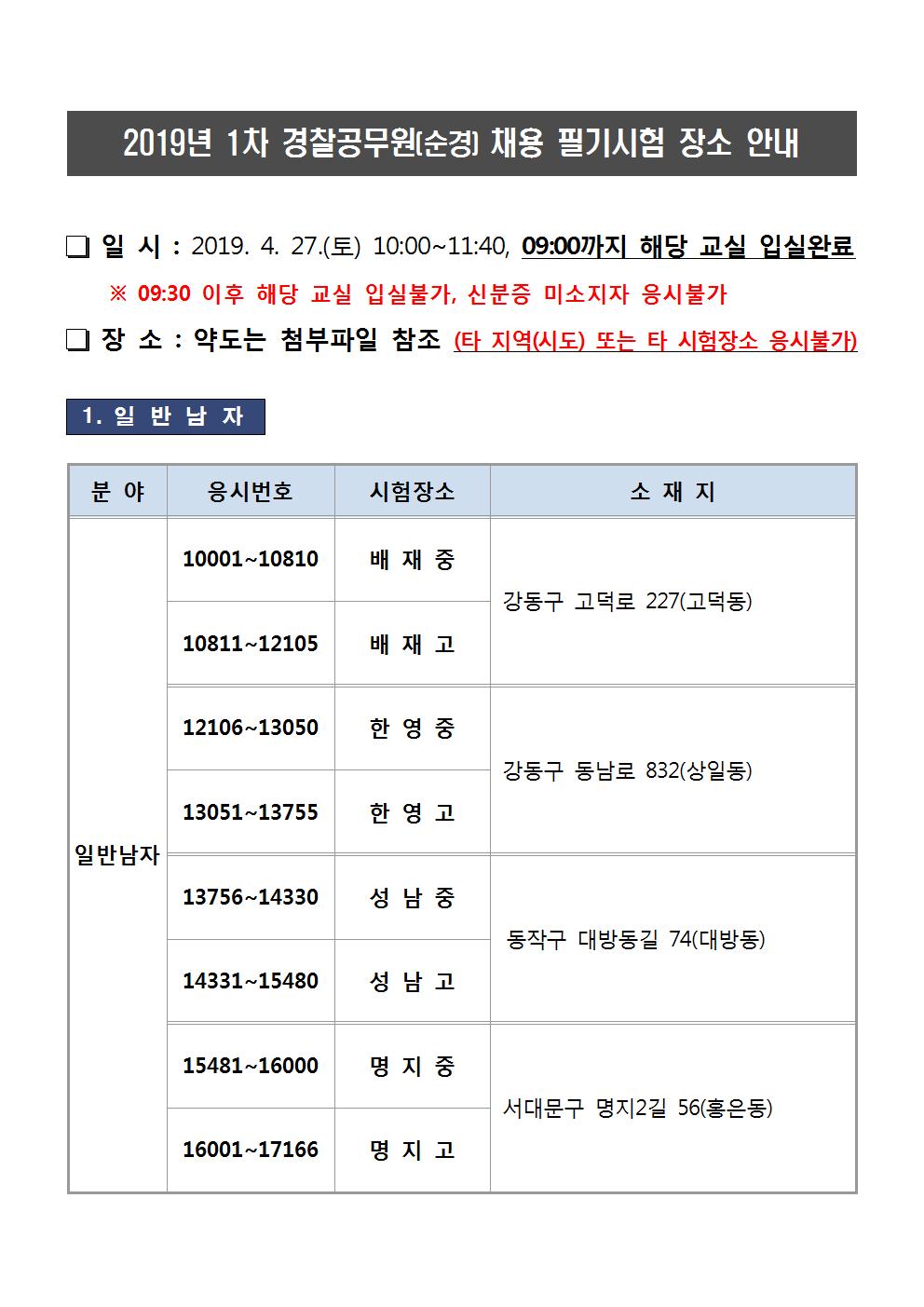 서울청 2019년 1차 순경채용 필기시험 응시자 유의사항 및 장소 안내004.jpg