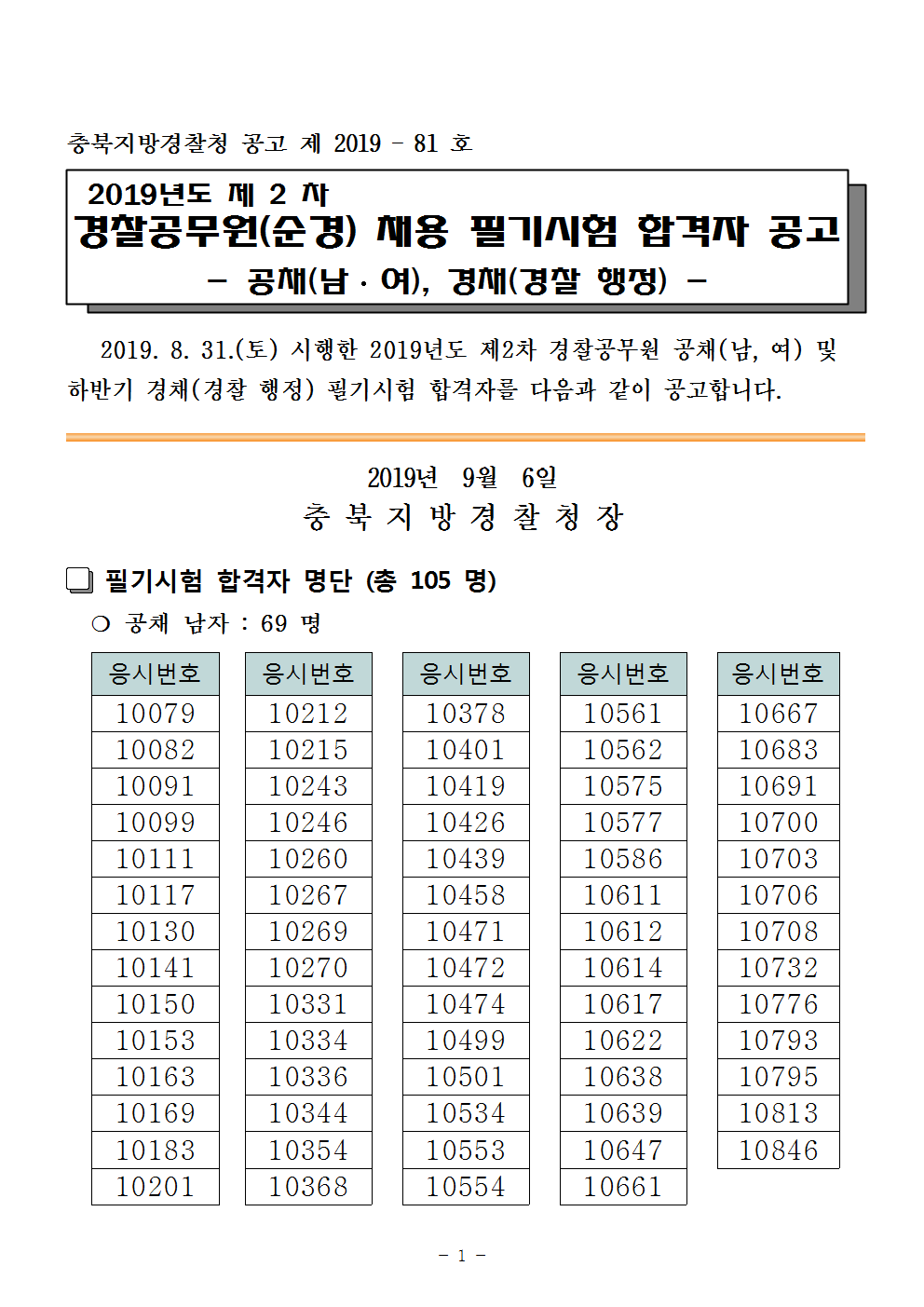 충북-2019년 제2차 공채 및 하반기 경채(경행) 필기시험 합격자 공고문001.png