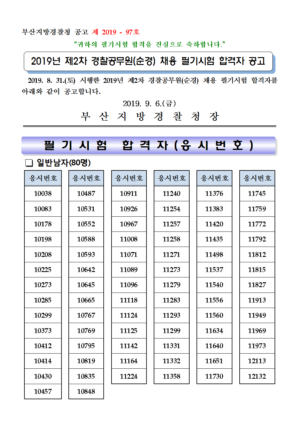 부산-01.2019년 제2차 경찰공무원(순경) 채용 필기시험 합격자 공고문(부산청)001.png